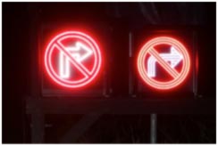 LED enhanced sign - indicating no right-hand turns